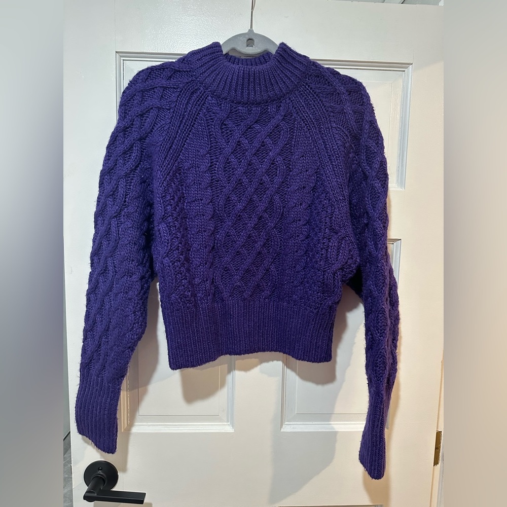 H&M thick purple sweater with cowl neck, never worn, size small